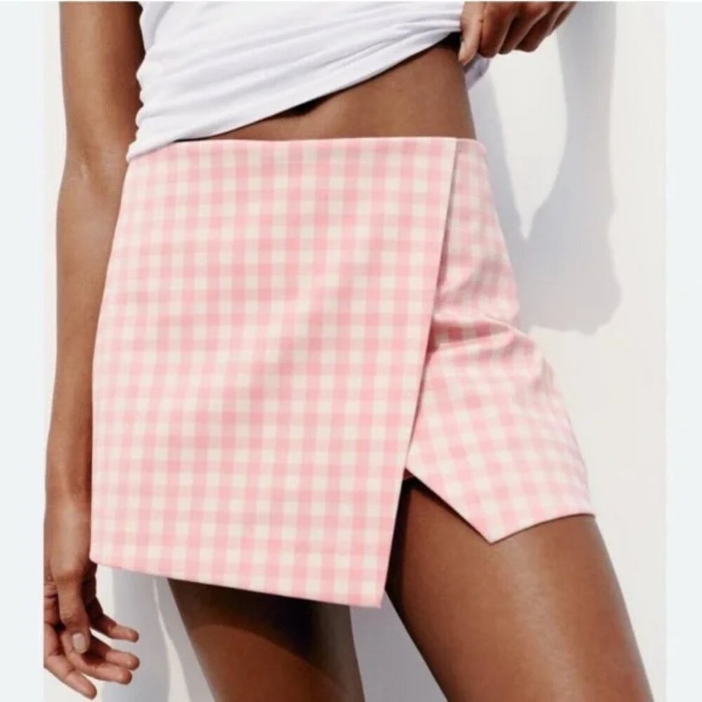 Zara Pink Gingham Mini Skort